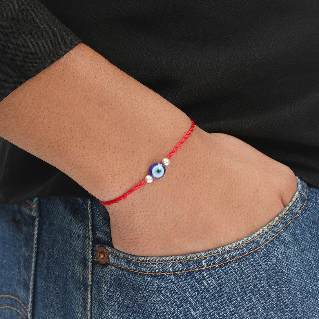 Protective Evil Eye With White Stone Rhodium-Plated Sterling Silver Thread Rakhi For Him