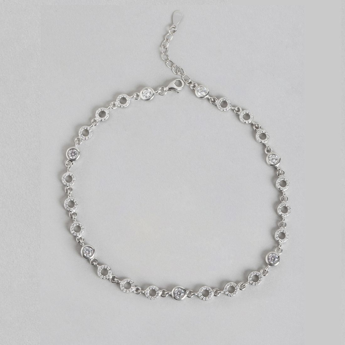 Radiant Glamour Cubic Zirconia Rhodium Plated 925 Sterling Silver Anklet