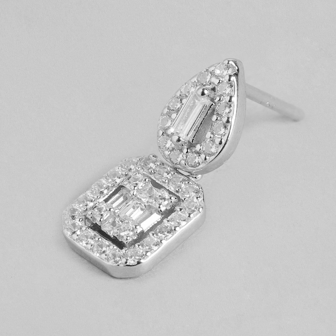 Squared Radiance CZ Rhodium-Plated 925 Sterling Silver Earrings