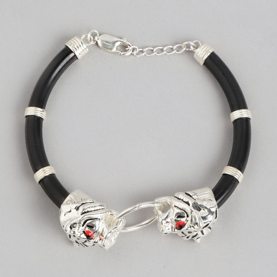 Sleek Majesty 925 Sterling Silver Rhodium Plated Tiger Bracelet For Him