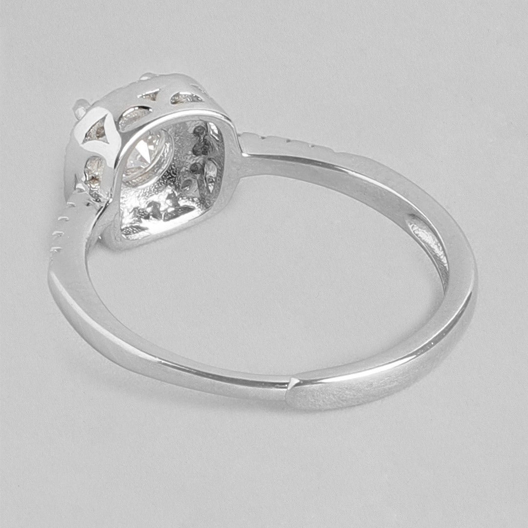 Eternal Sparkle Rhodium-Plated 925 Sterling Silver Zirconia Couple Ring (Adjustable)