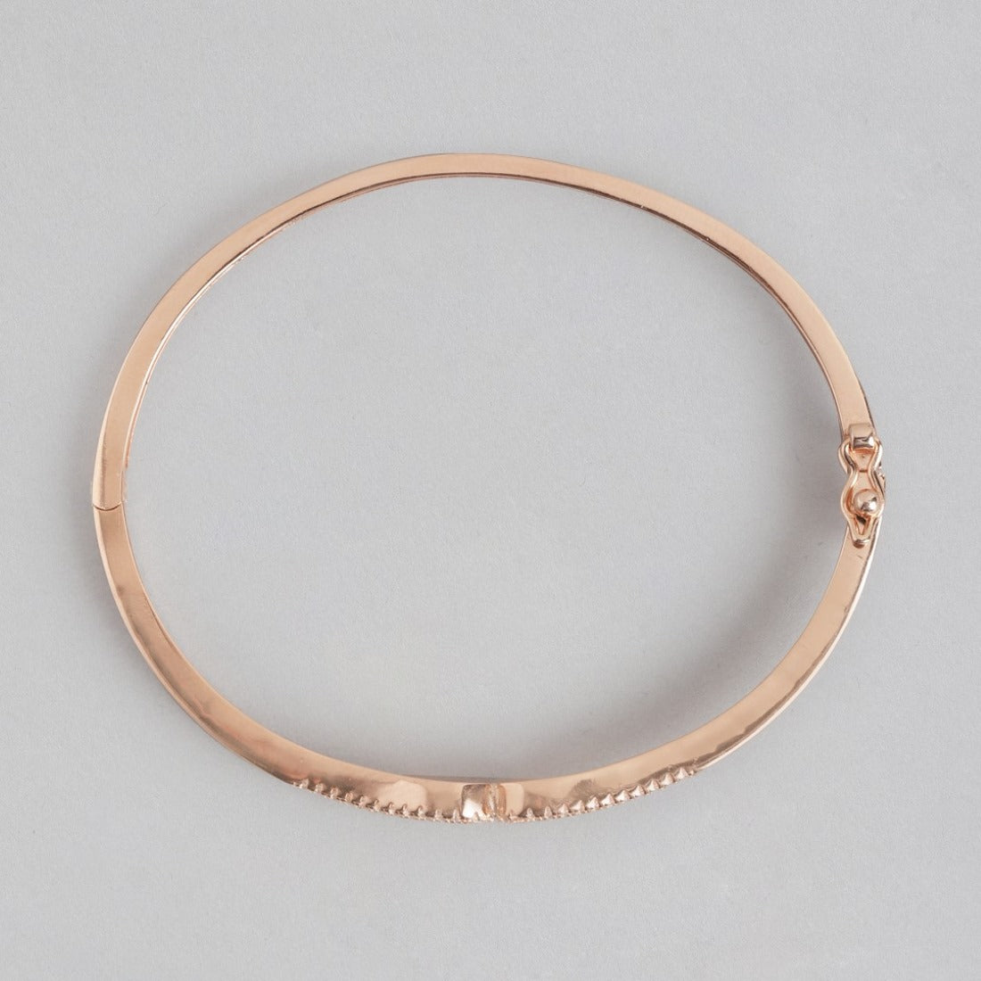 Rose Gold Radiance Cubic Zirconia Adorned Cuff Silver Bracelet