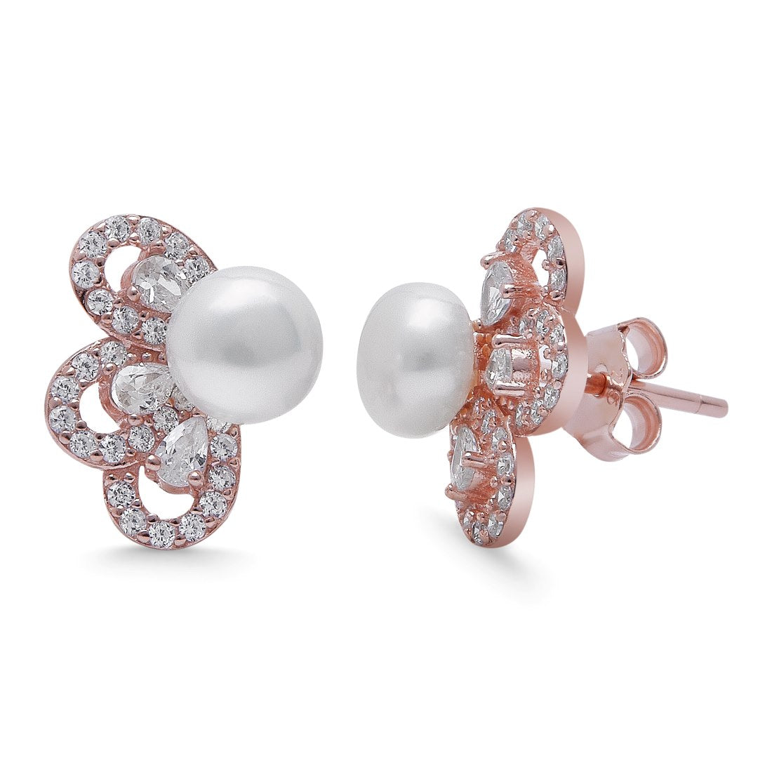 Floral Elegance 925 Sterling Silver Rose Gold-Plated Flower Earring