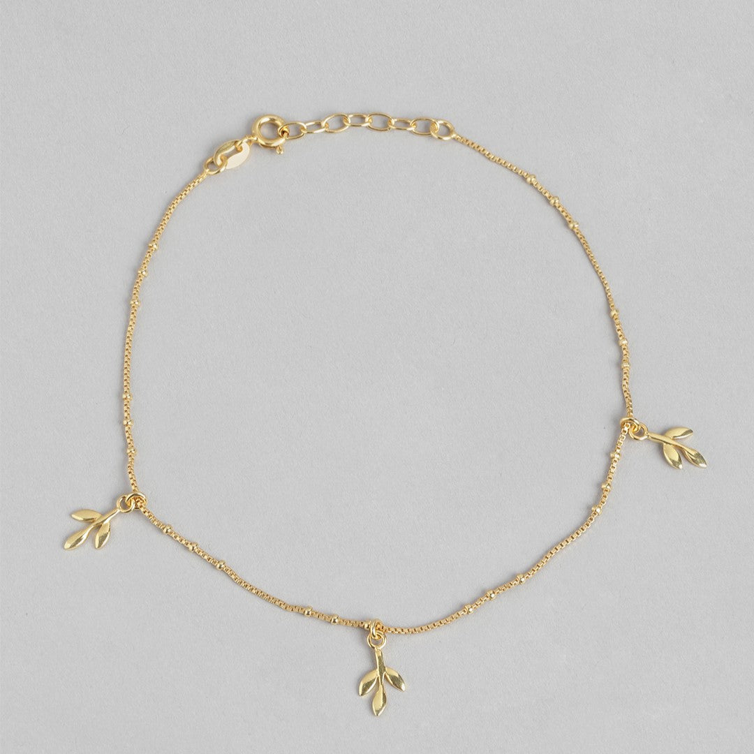 Gilded Leaves Elegance Gold-Plated 925 Sterling Silver Leaf Anklet