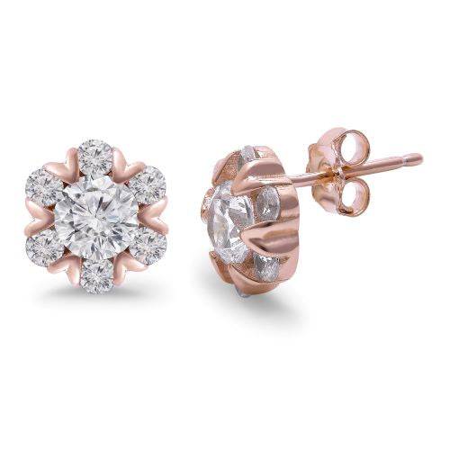 Floral Radiance CZ 925 Sterling Silver Rose Gold-Plated Flower Earring