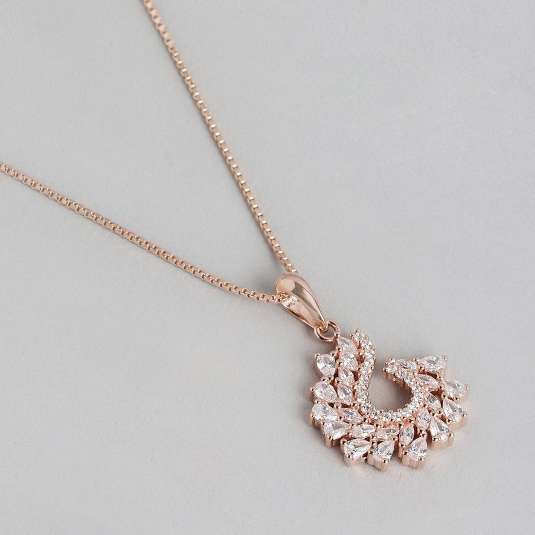 Glistening Rose Gold Leaf 925 Sterling Silver Pendant with Chain