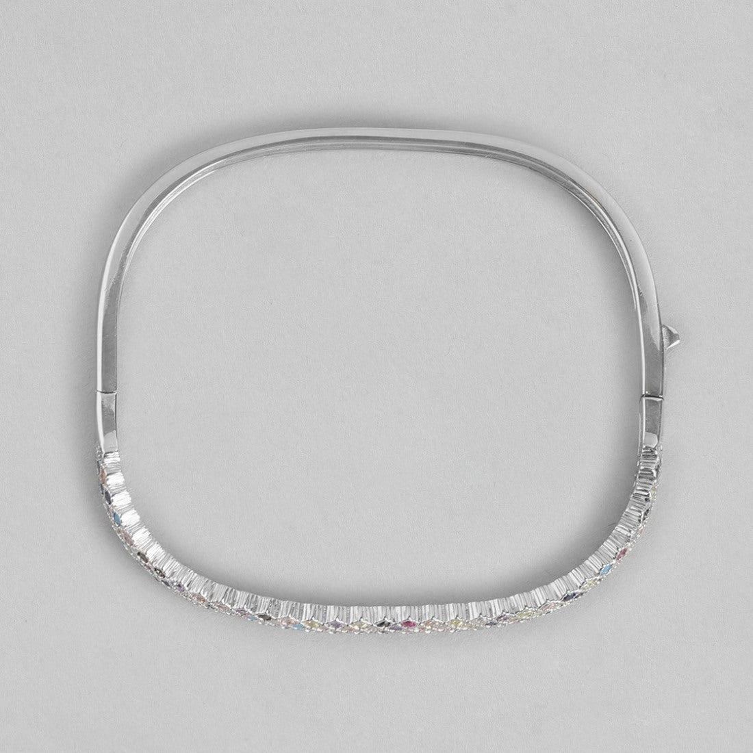 Radiant Elegance Coloured CZ Rhodium-Plated 925 Sterling Silver Kada Bracelet