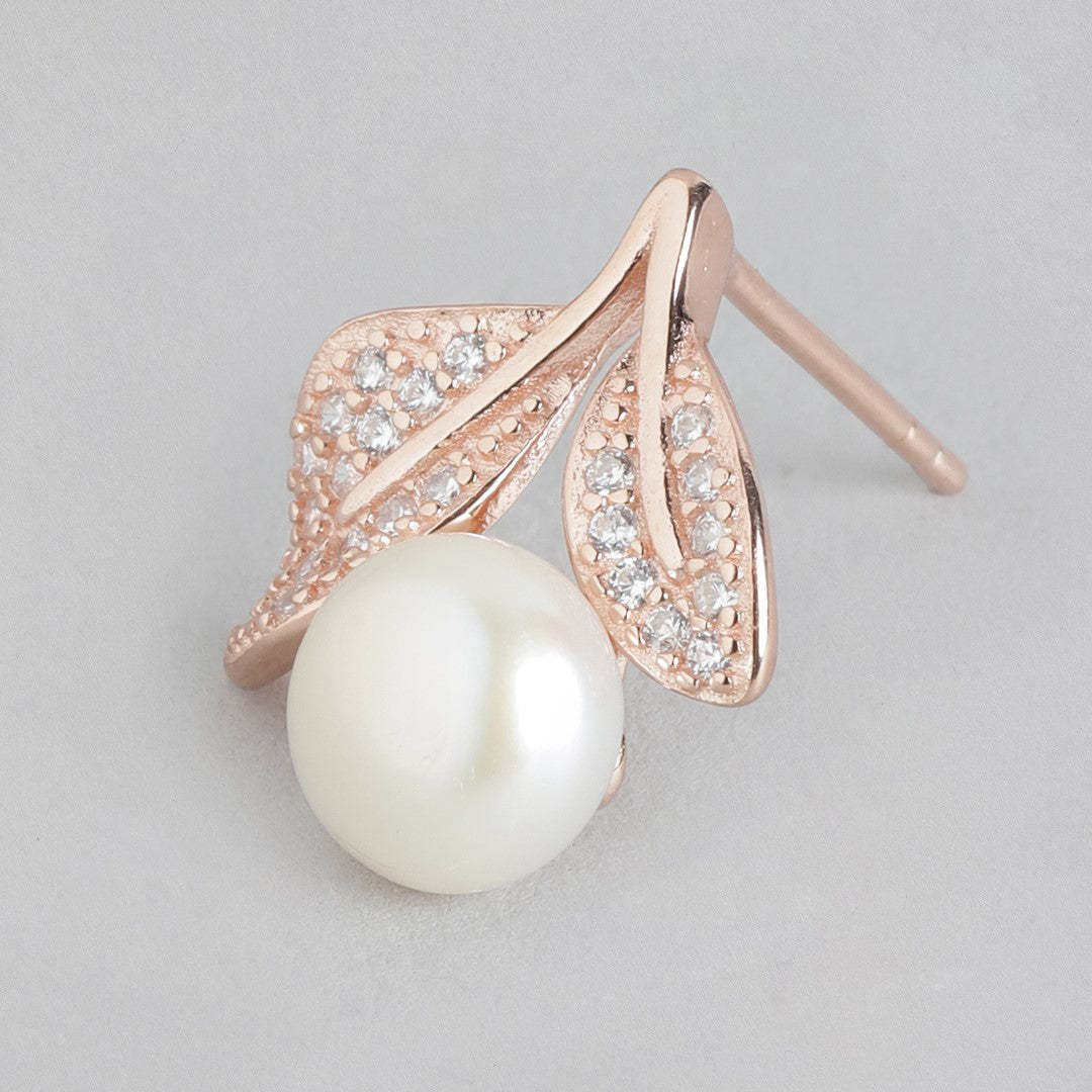 Pearl Elegance Rose Gold-Plated CZ & Freshwater Pearl 925 Sterling Silver Earrings