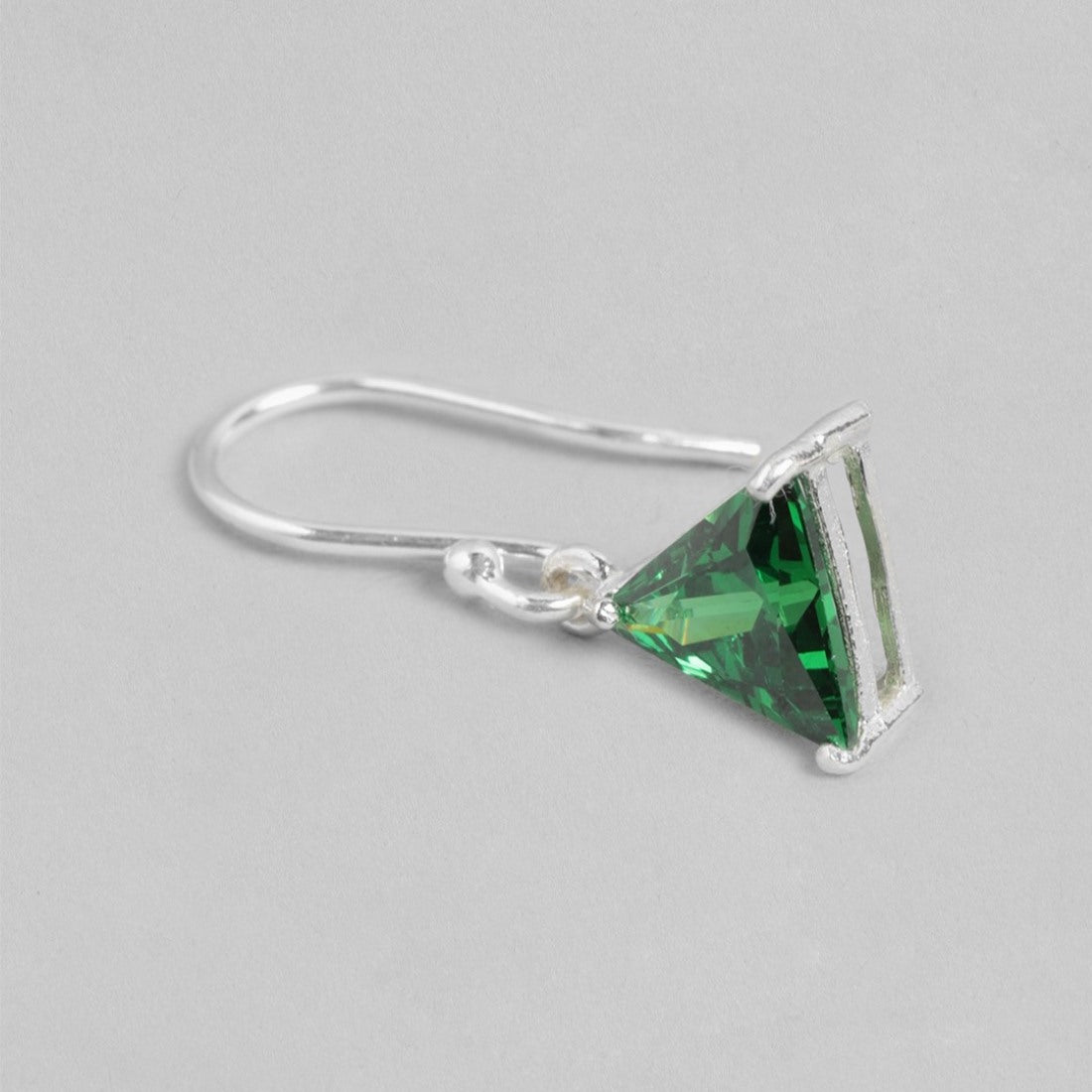 Emerald Essence Rhodium-Plated Green CZ Sterling Silver Triangle Earrings