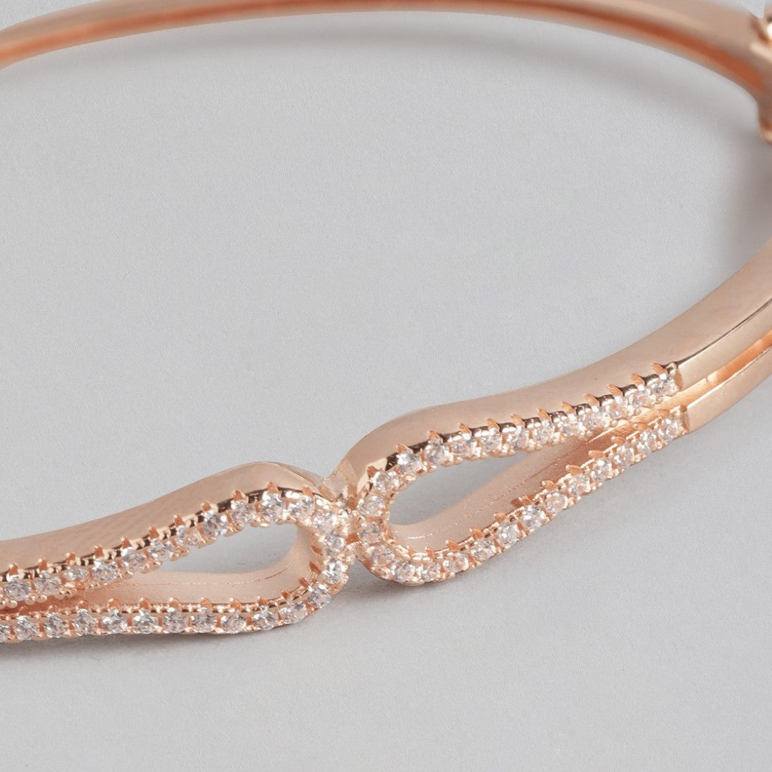 Rose Gold Radiance Cubic Zirconia Adorned Cuff Silver Bracelet