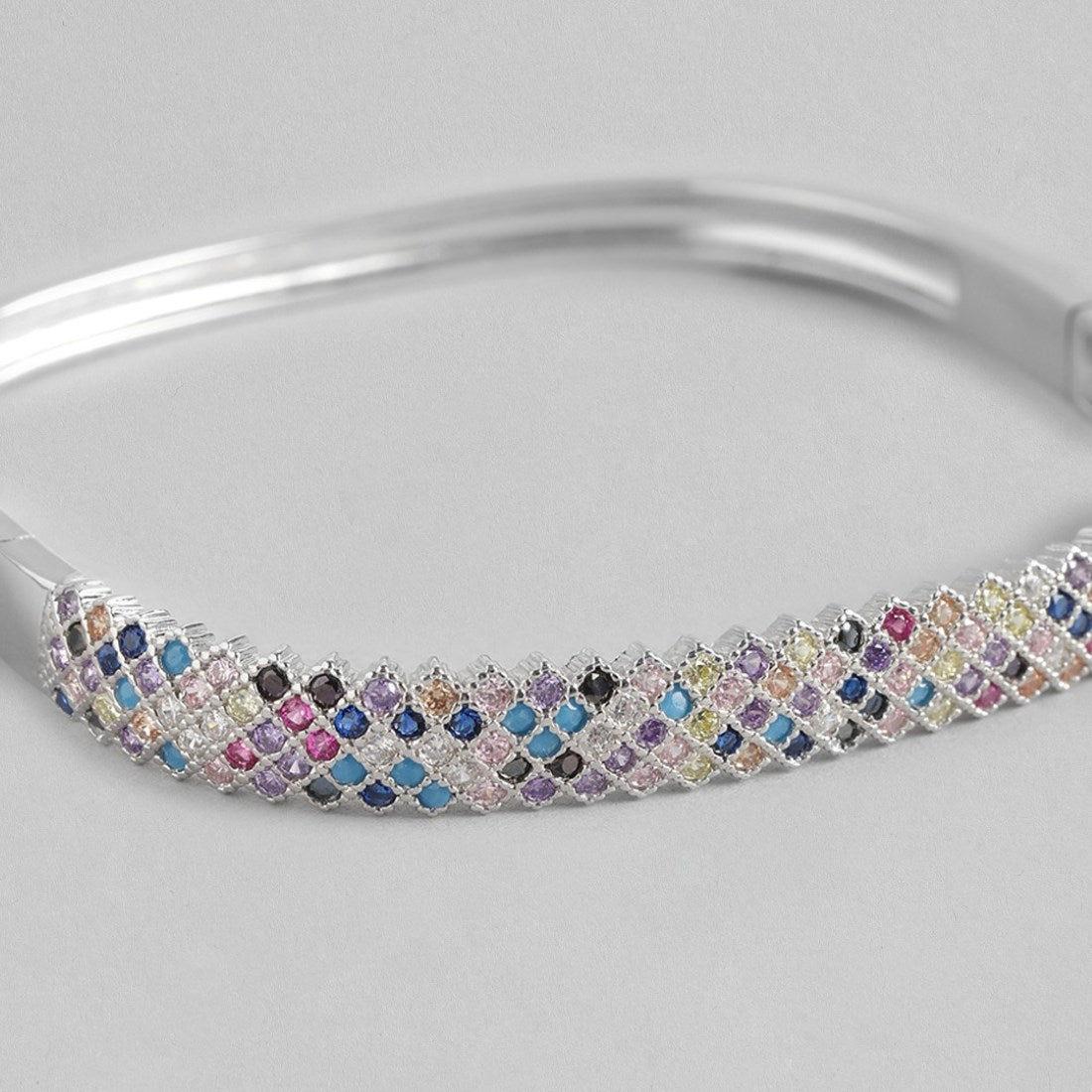 Radiant Elegance Coloured CZ Rhodium-Plated 925 Sterling Silver Kada Bracelet