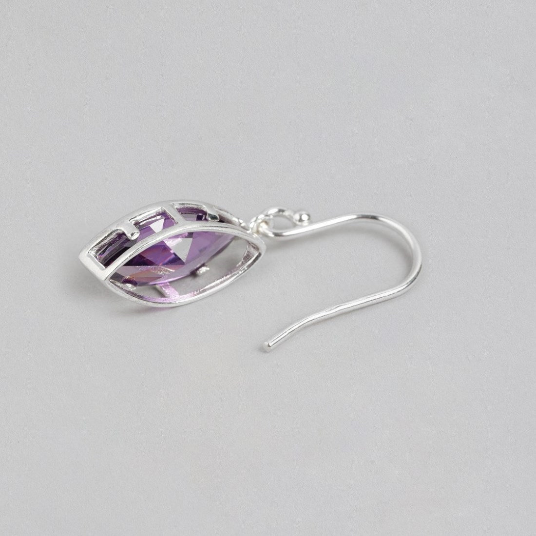 Regal Radiance Rhodium Plated Purple CZ 925 Sterling Silver Drop Earrings