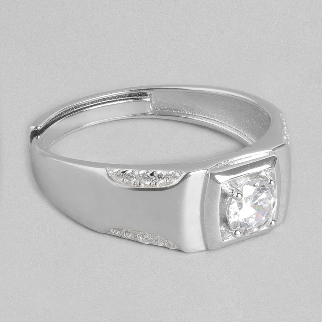 Endless Love Rhodium-Plated 925 Sterling Silver Couple Ring (Adjustable)