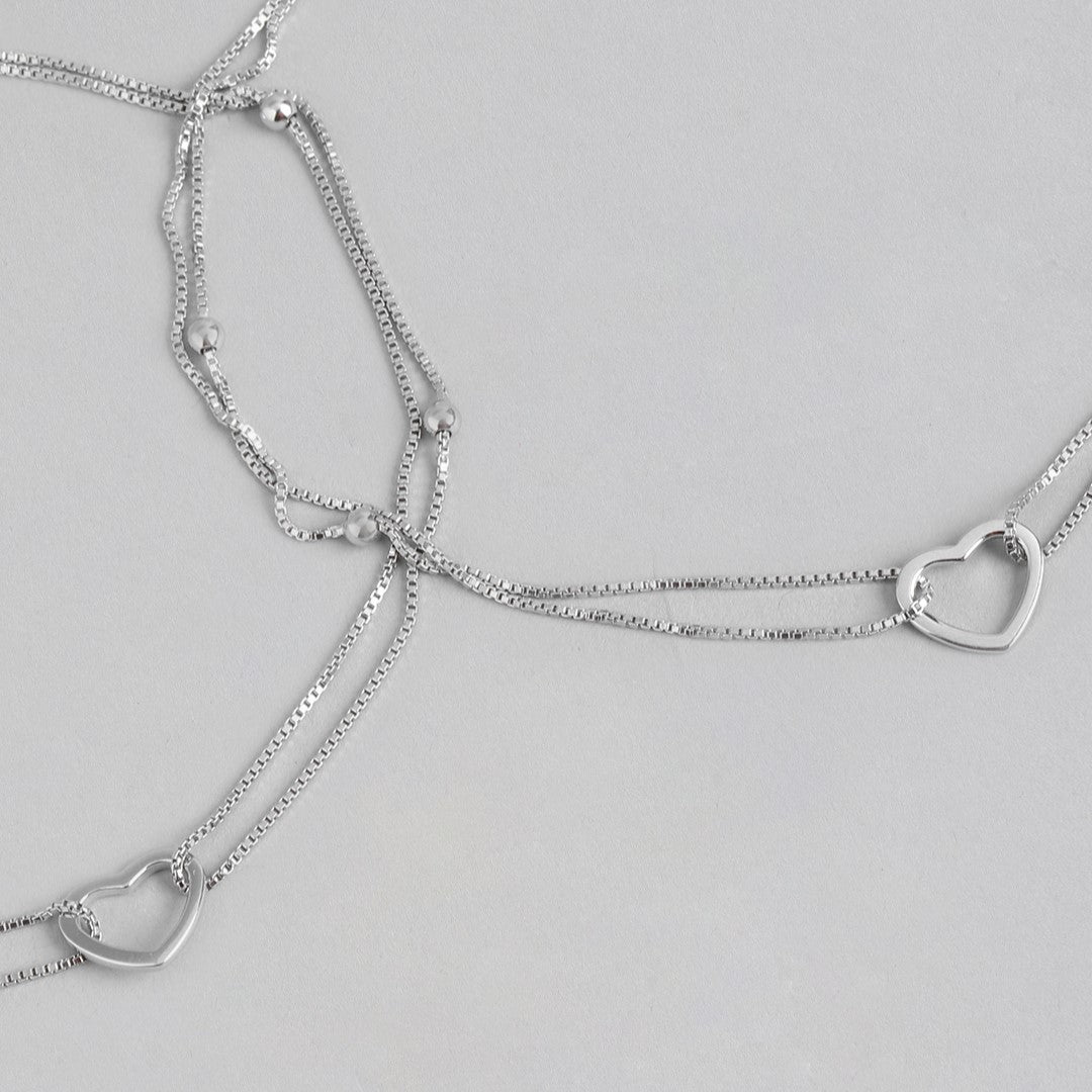 Heartfelt Elegance Rhodium-Plated 925 Sterling Silver Heart Anklet