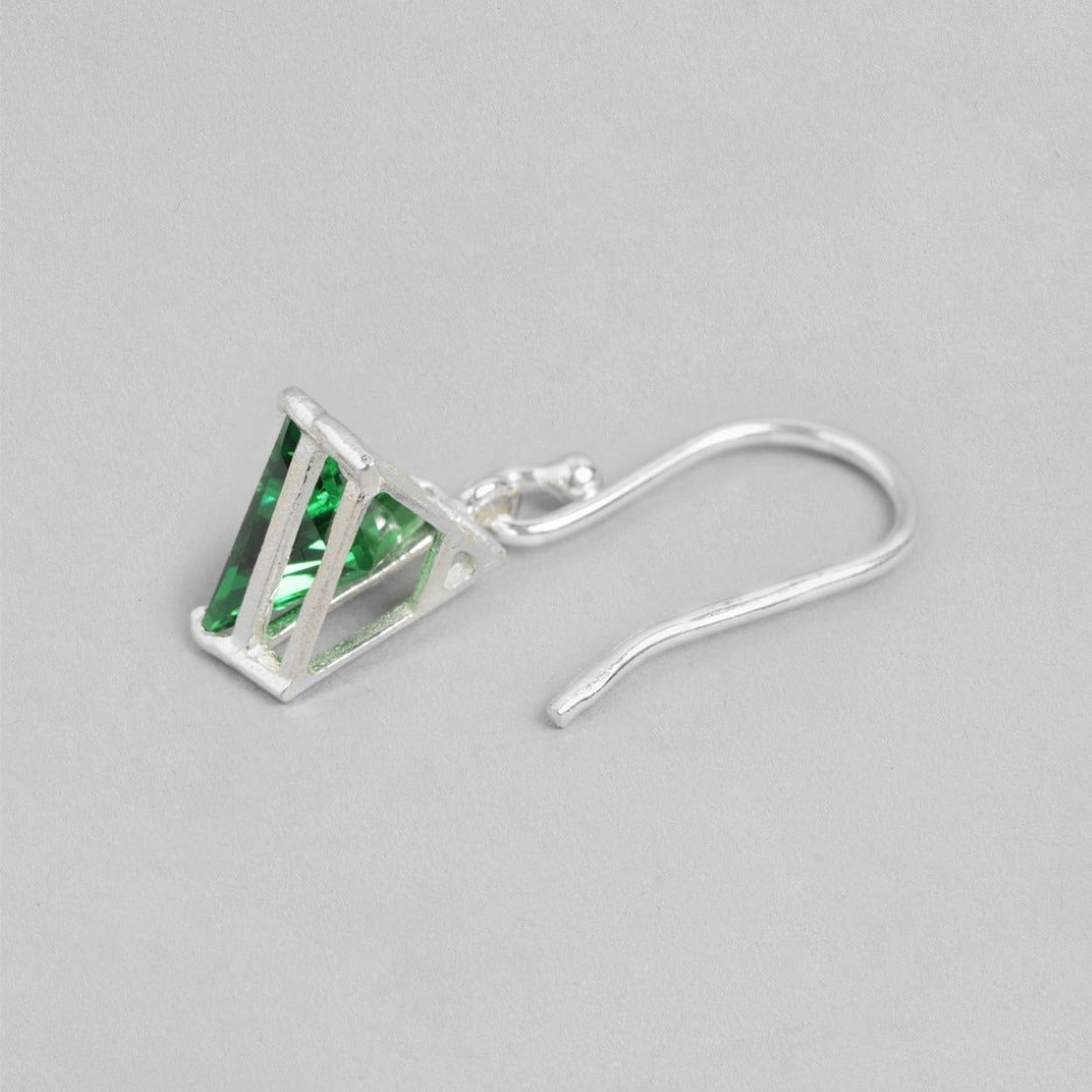 Emerald Essence Rhodium-Plated Green CZ Sterling Silver Triangle Earrings