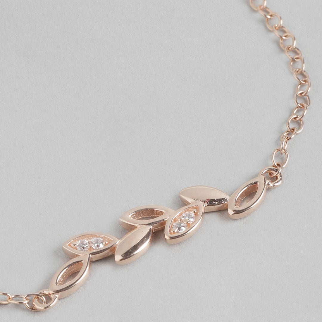 Nature's Embrace Leaf Rose Gold-Plated 925 Sterling Silver Bracelet