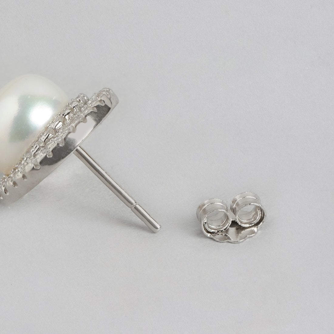 Circular Harmony Rhodium-Plated Earrings with CZ & Freshwater Pearl Accents