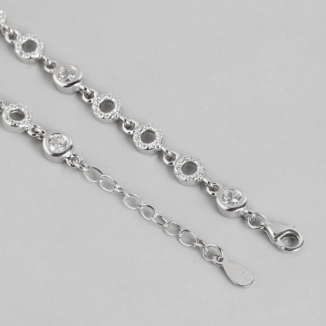 Radiant Glamour Cubic Zirconia Rhodium Plated 925 Sterling Silver Anklet