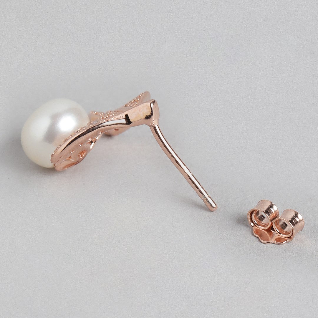 Lustrous Leaves & Pearls Rose Gold-Plated 925 Sterling Silver Jewelry Set