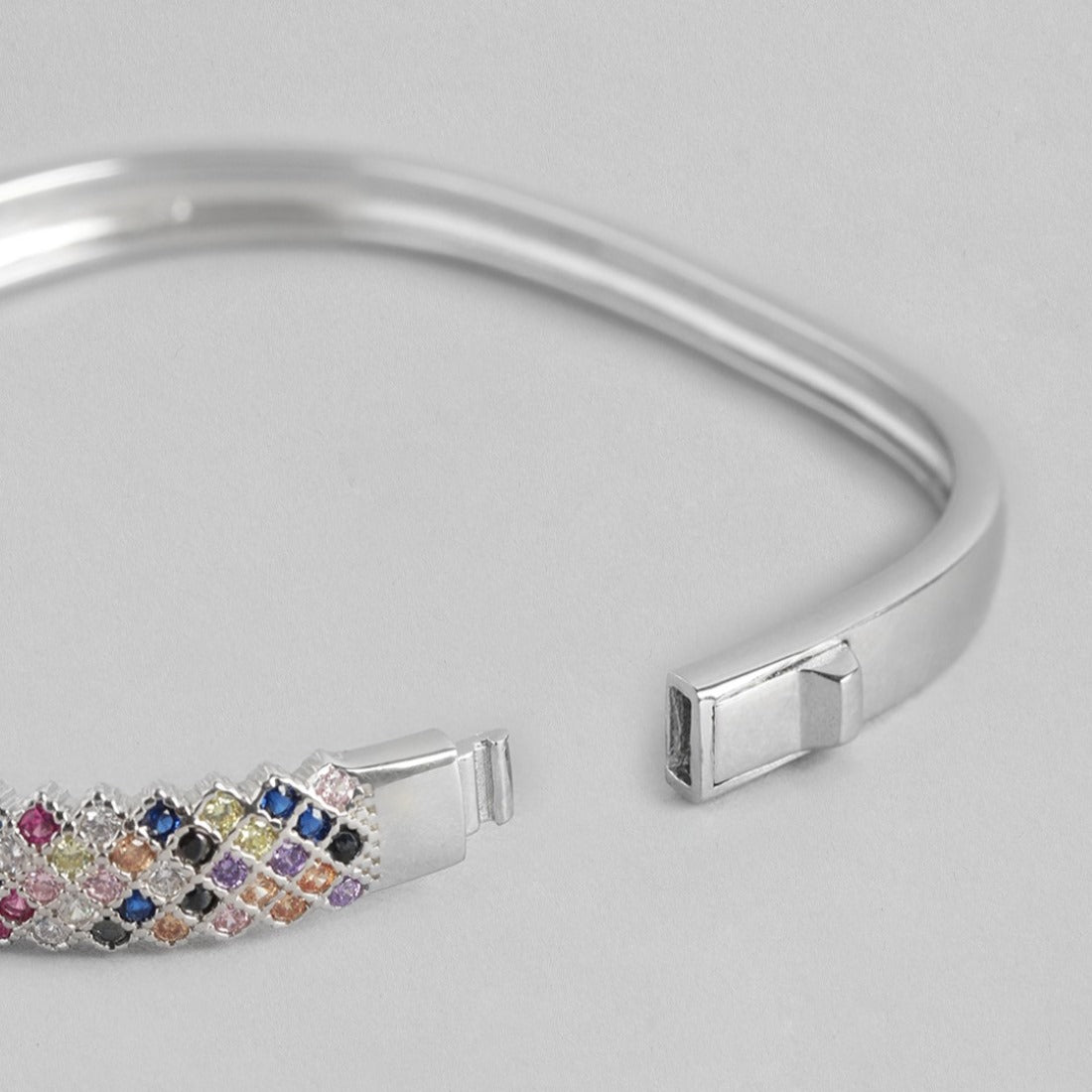 Radiant Elegance Coloured CZ Rhodium-Plated 925 Sterling Silver Kada Bracelet