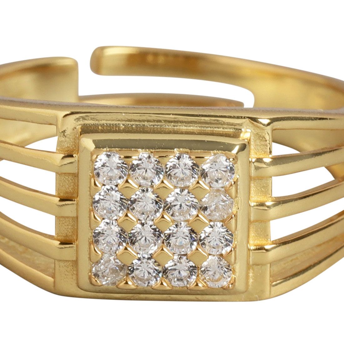 Gilded Radiance CZ 925 Sterling Silver Gold-Plated Ring for Him (Adjustable)