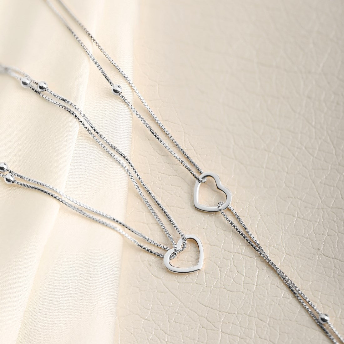 Heartfelt Elegance Rhodium-Plated 925 Sterling Silver Heart Anklet