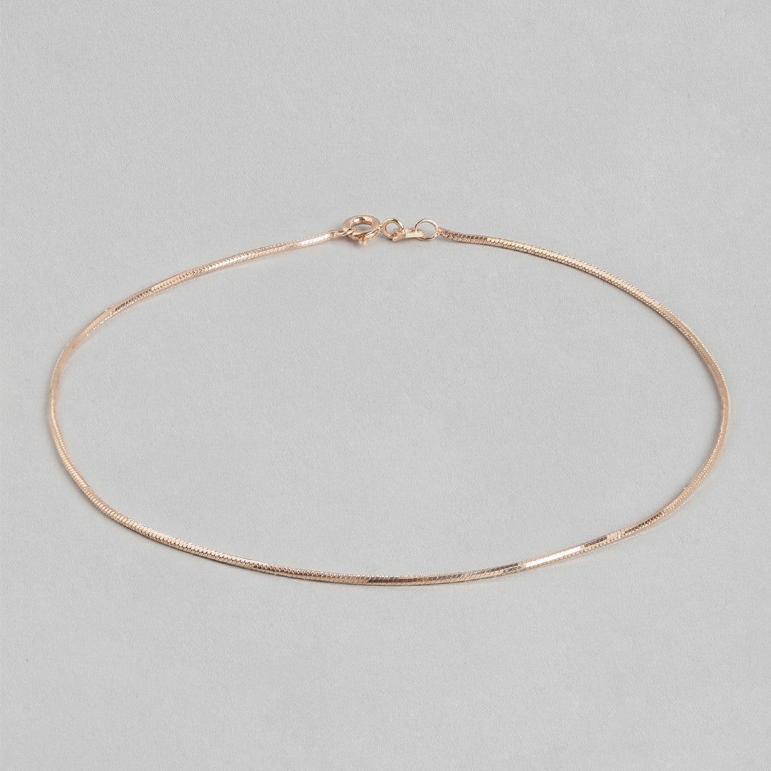 Minimal Snake Chain 925 Silver Anklet In Rose Gold