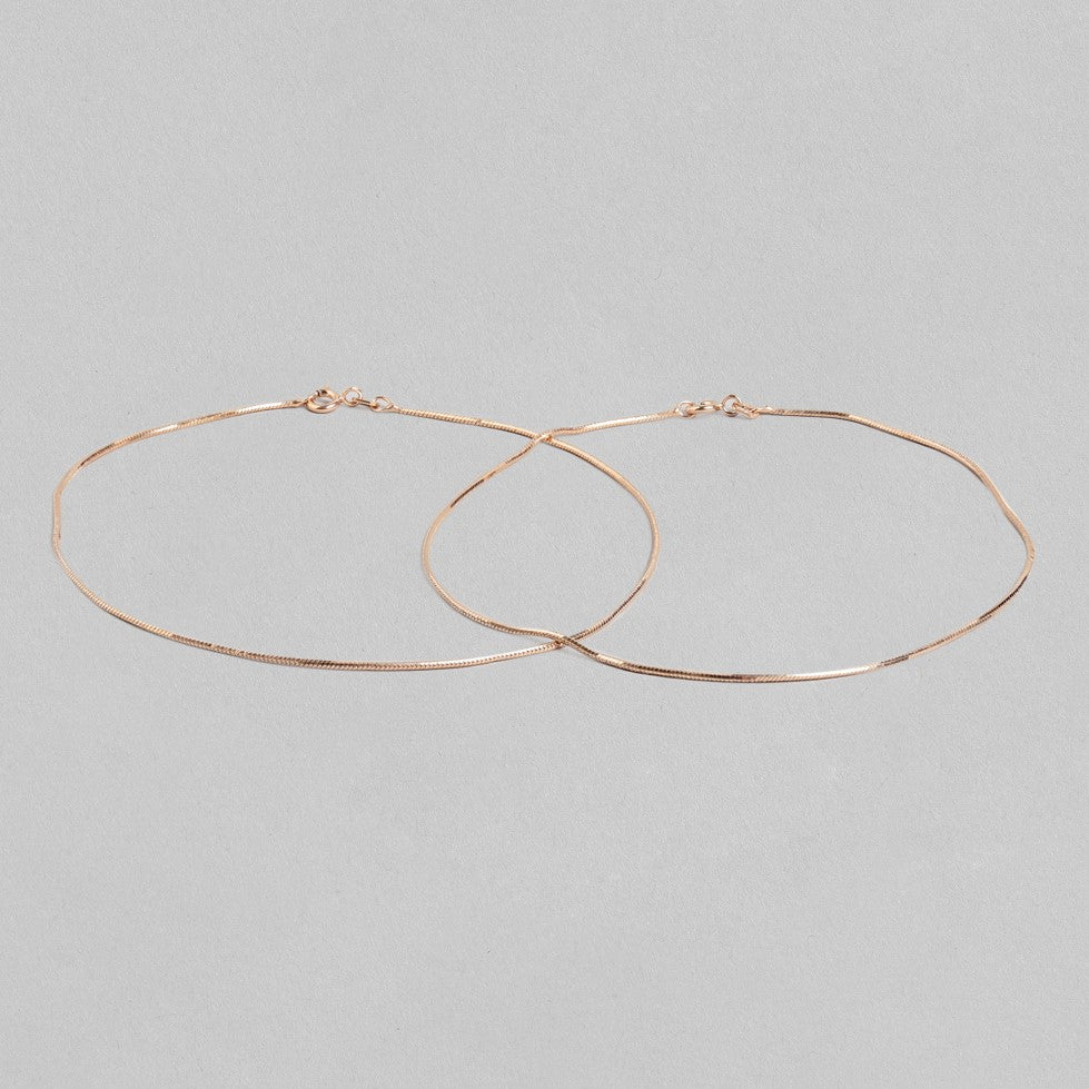 Minimal Snake Chain 925 Silver Anklet In Rose Gold