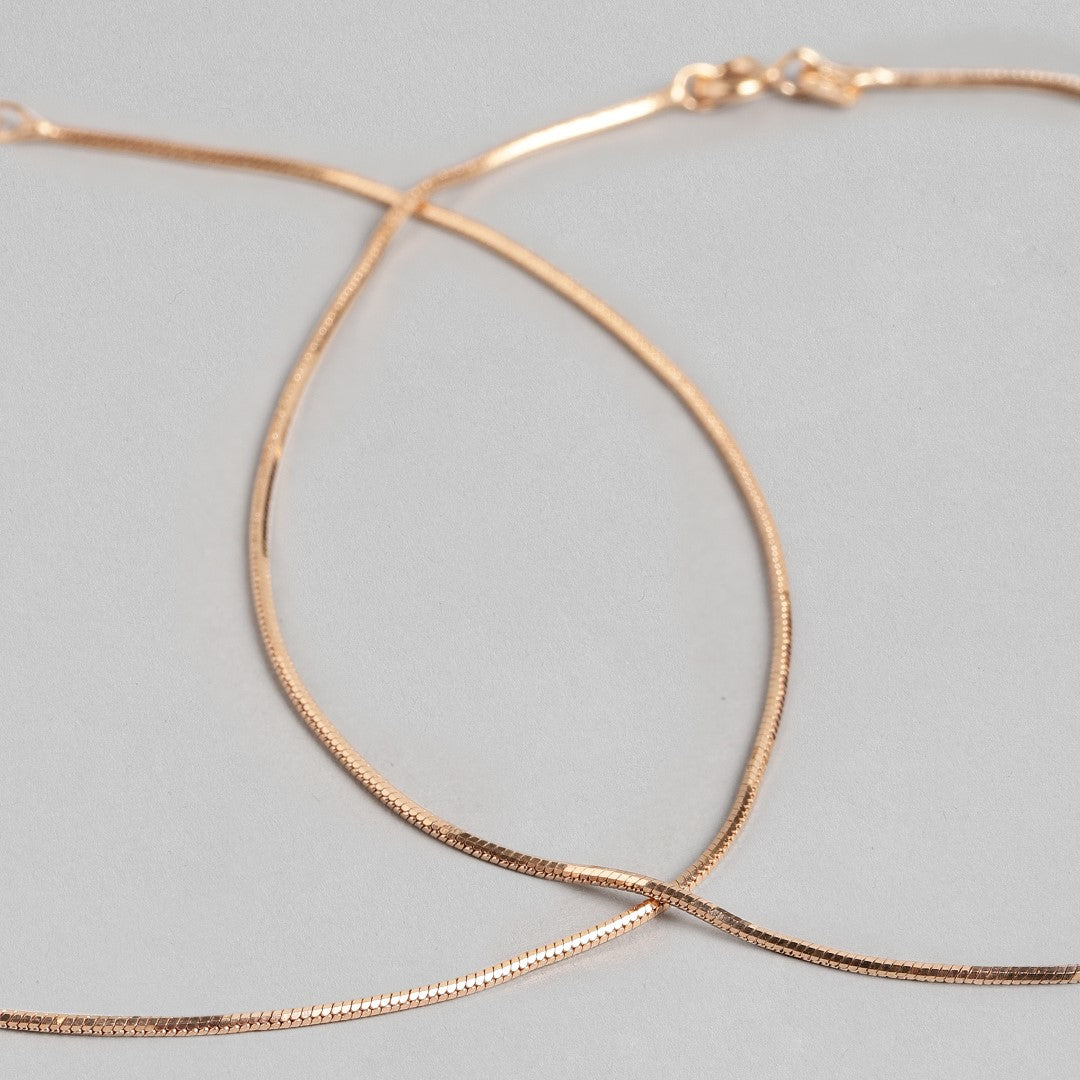 Minimal Snake Chain 925 Silver Anklet In Rose Gold