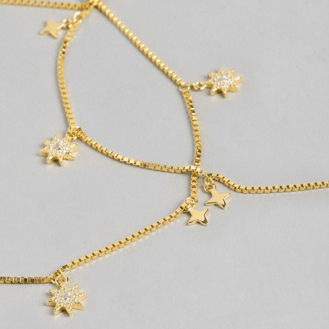 Starry Night 925 Sterling Silver Gold-Plated Star Pattern Anklets