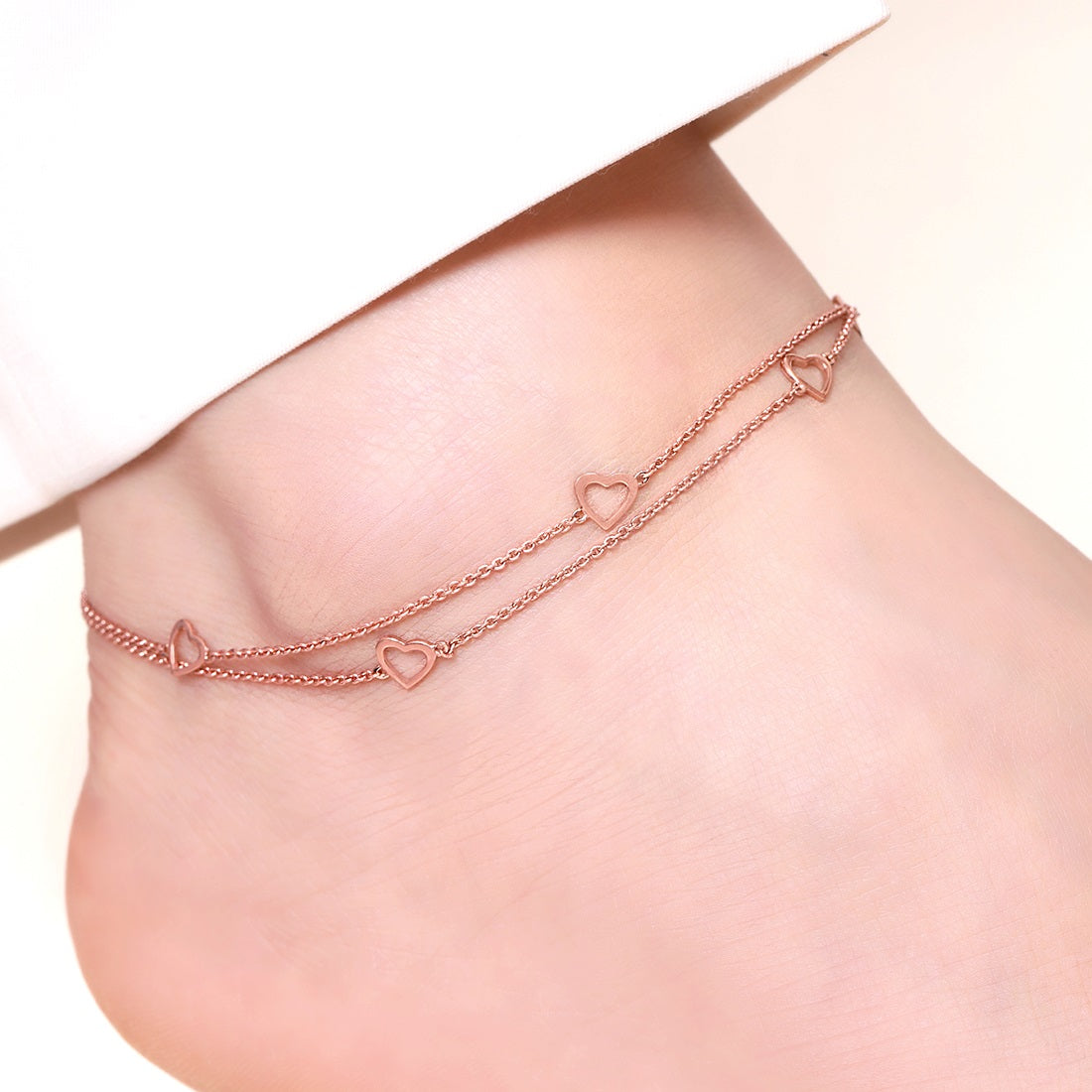 Singing Hearts 925 Sterling Silver Anklets In Rose Gold