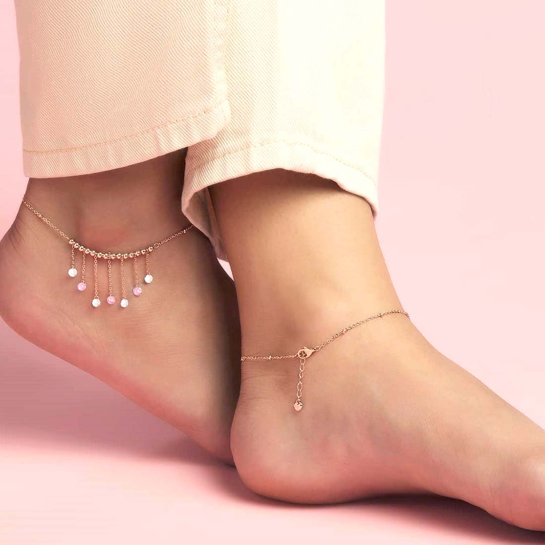 Rose-Gold Plated 925 Sterling Silver Drop Anklet