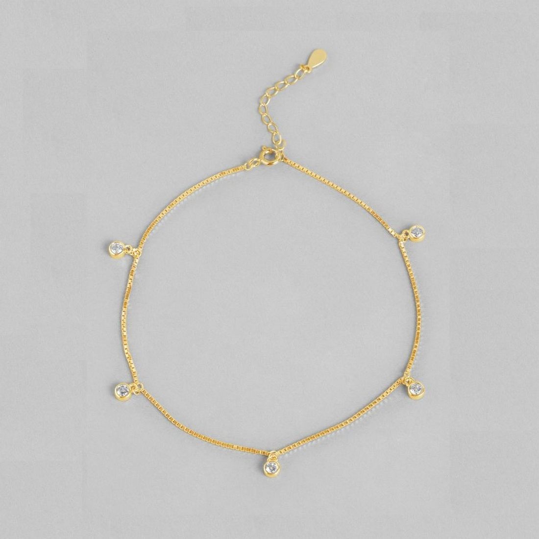 Radiant 925 Sterling Silver Gold Plated Anklet with Elegant Drops