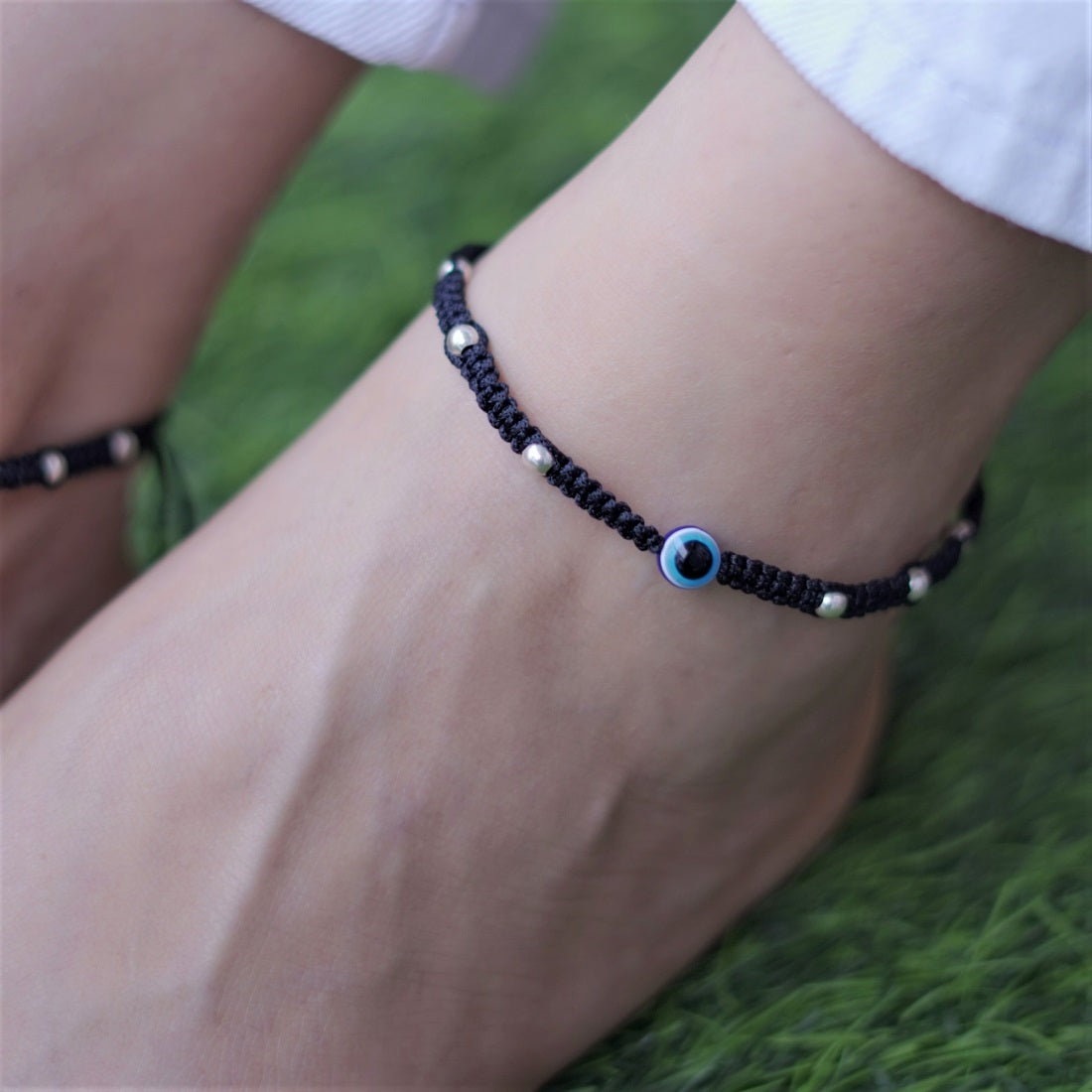 Evil Eye Beaded Black Thread Handcrafted Anklet – Panash Accessories