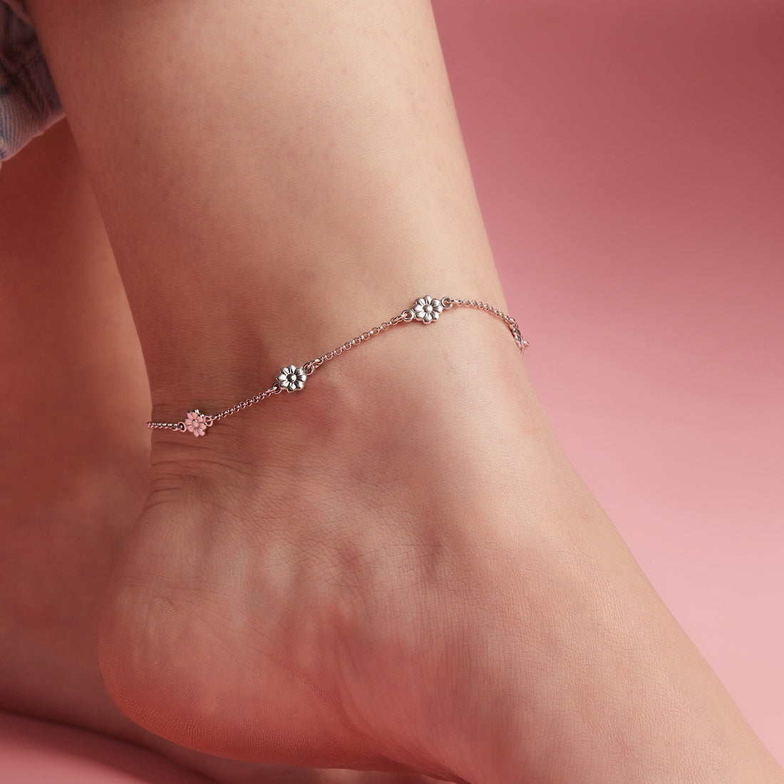 Studded flower 925 Sterling Anklets