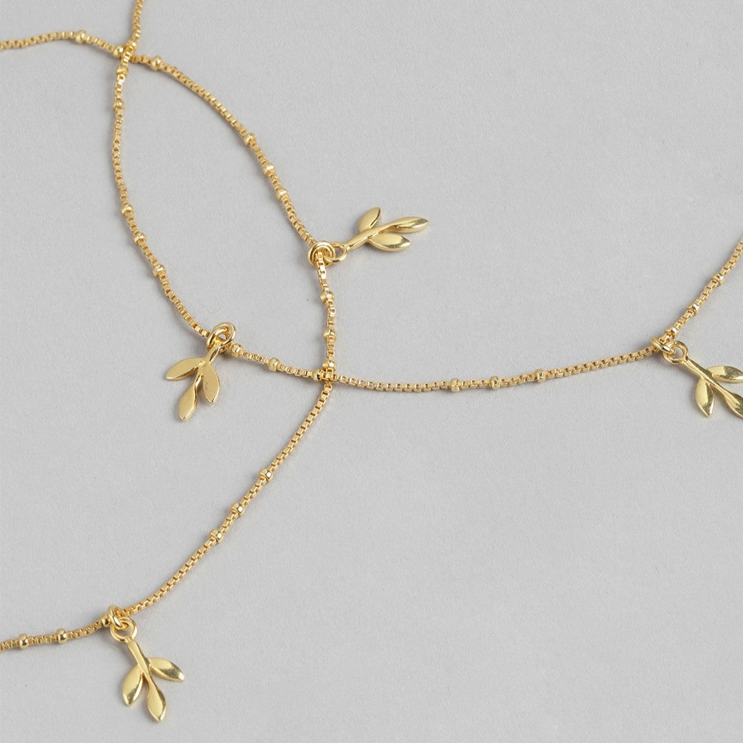 Gilded Leaves Elegance Gold-Plated 925 Sterling Silver Leaf Anklet