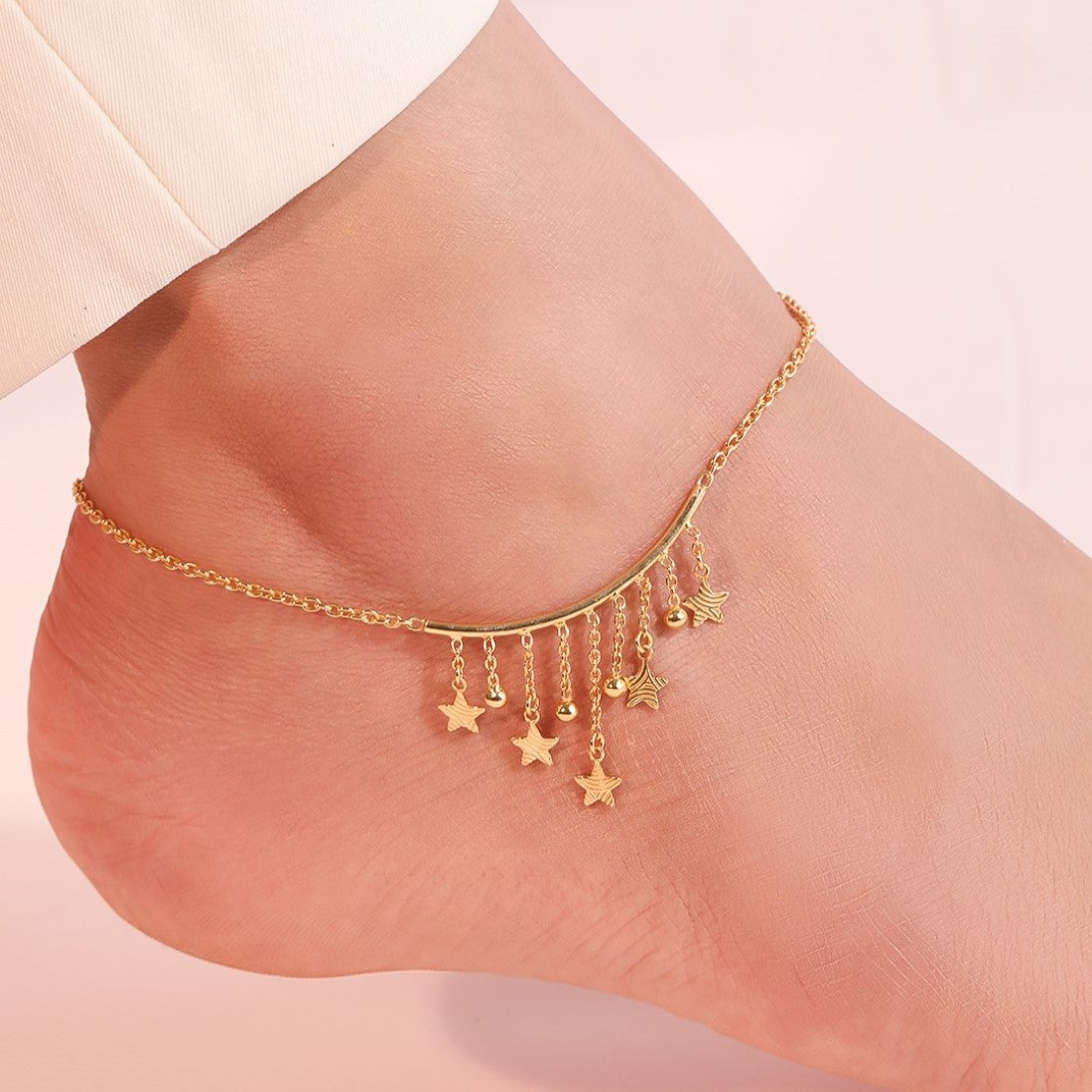 Golden Starry Cascade Gold-Plated 925 Sterling Silver Drop Stars Anklet