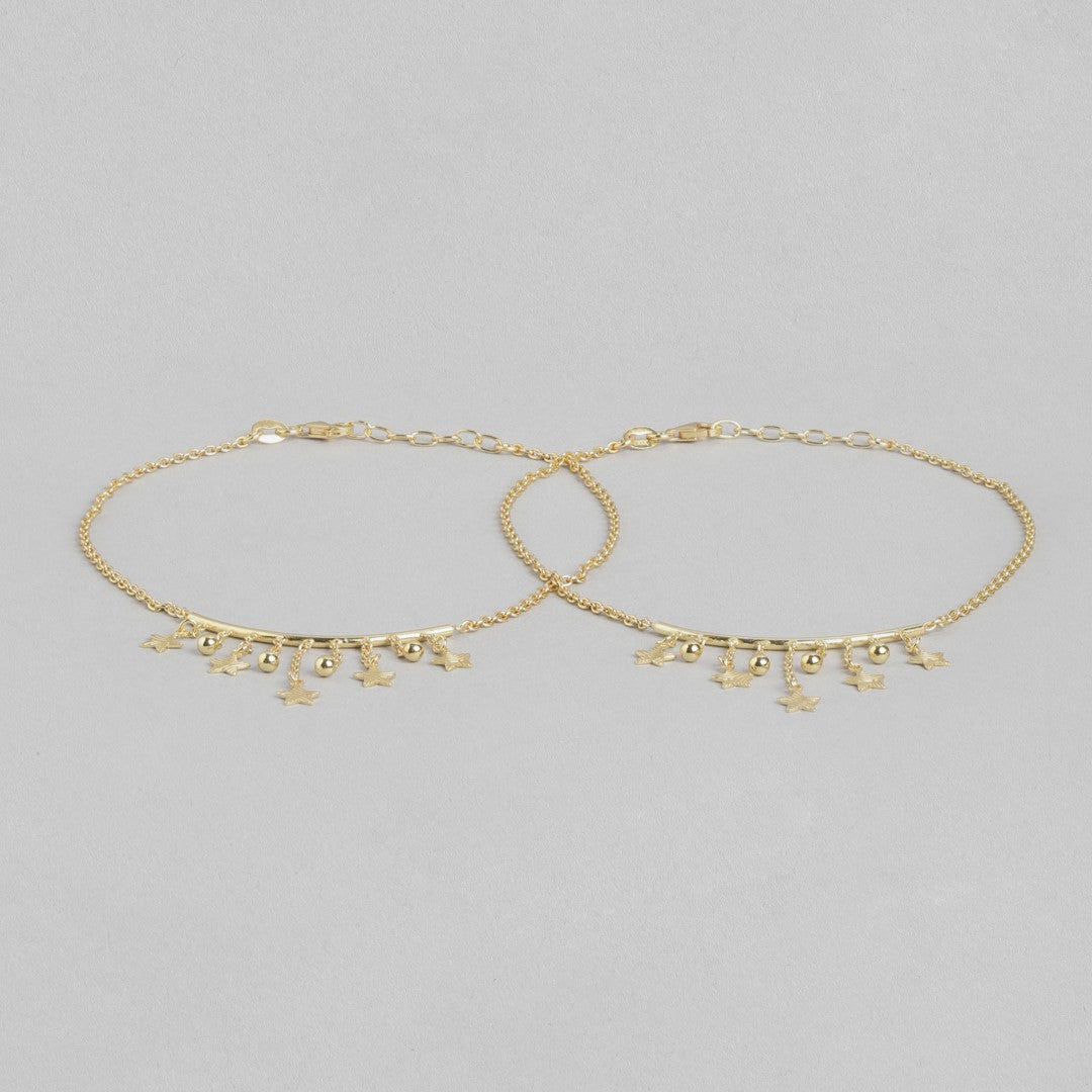 Golden Starry Cascade Gold-Plated 925 Sterling Silver Drop Stars Anklet