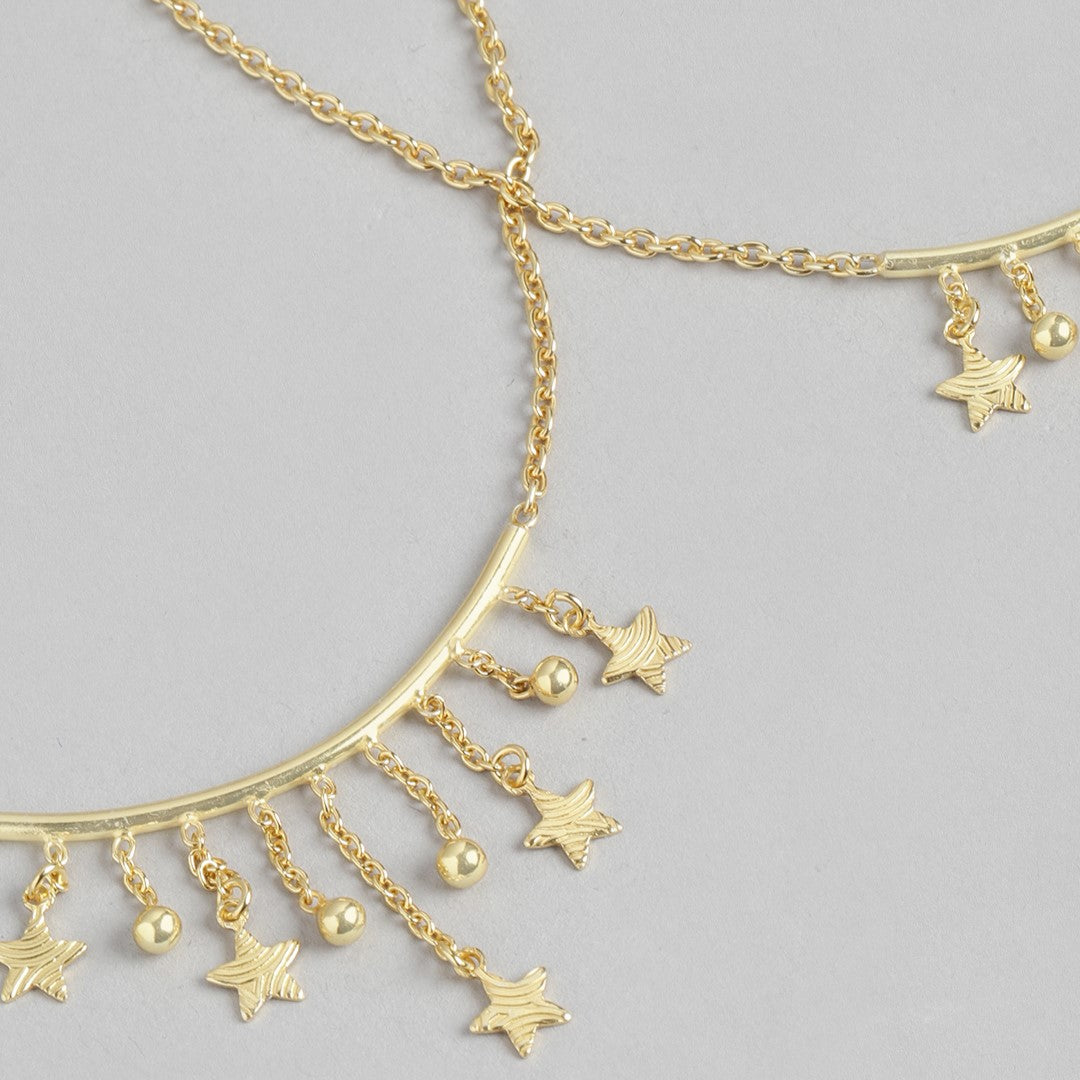 Golden Starry Cascade Gold-Plated 925 Sterling Silver Drop Stars Anklet