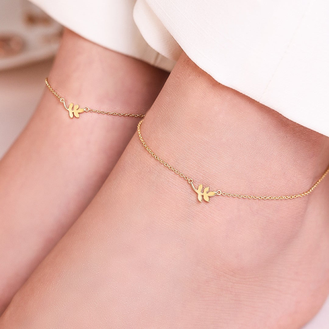 Golden Glow Leaf Gold Plated 925 Sterling Silver Anklet