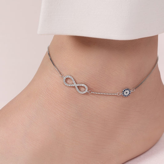 Evil Eye Guardian Rhodium Plated 925 Sterling Silver Anklet