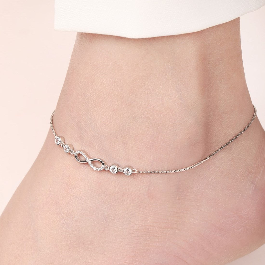 Infinite Sparkle Rhodium-Plated 925 Sterling Silver Anklet