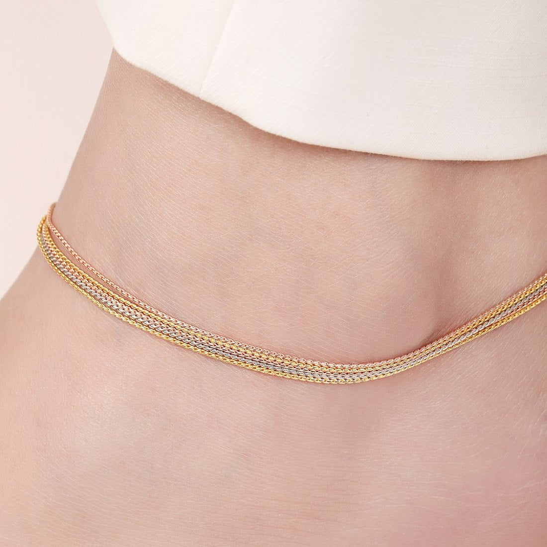 Triple-Tone Plated Embraced 925 Sterling Silver Chain Anklet