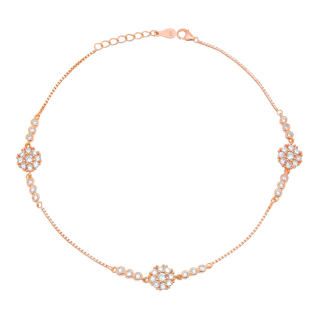 Floral Aura Rose Gold Plated CZ 925 Sterling Silver Anklet