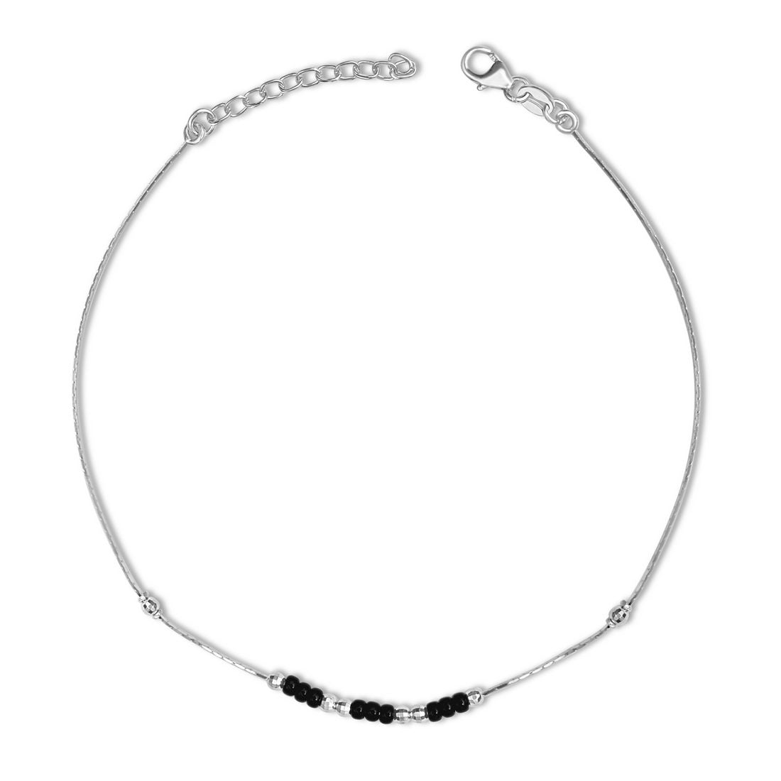 Triple Beaded Rhodium Plated 925 Sterling Silver Anklet