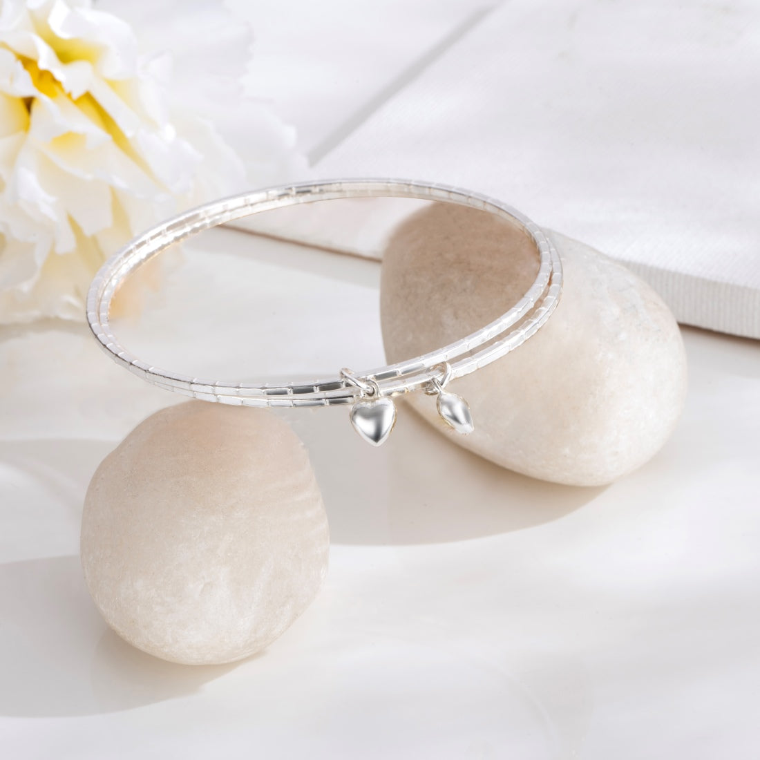 Sculpted Affection Rhodium-Plated 925 Sterling Silver Bangle