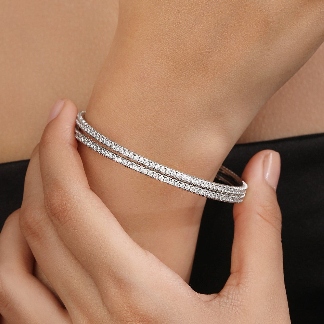 Statement Cubic Zirconia 925 Sterling Silver Rhodium-Plated Bangles