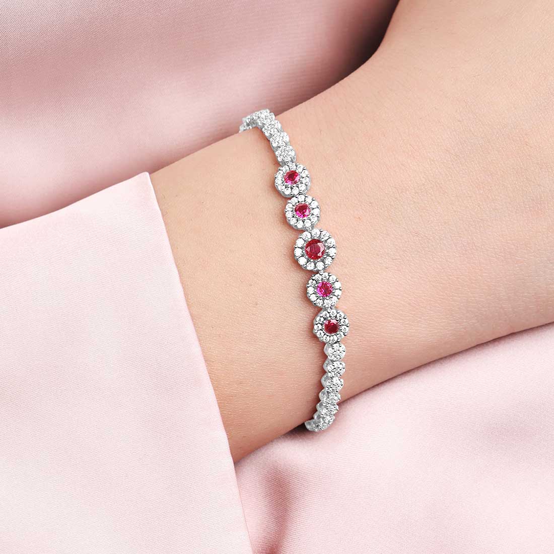 Dazzling Ruby Color Adjustable 925 Silver Bracelet