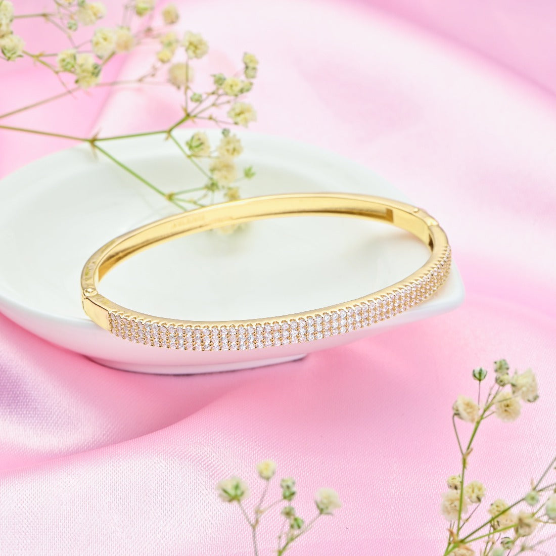 Exquisite 925 Sterling Silver Gold Plated Kada Bracelet