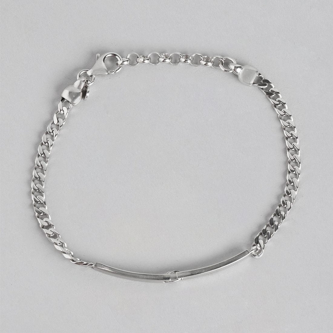 Shimmering Reflections Rhodium-Plated 925 Sterling Silver Link Chain Mens Bracelet